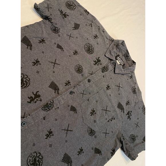 Game of Thrones Button Up Gray House of the Dragon Stark Targaryen Mens Large - Picture 2 of 14